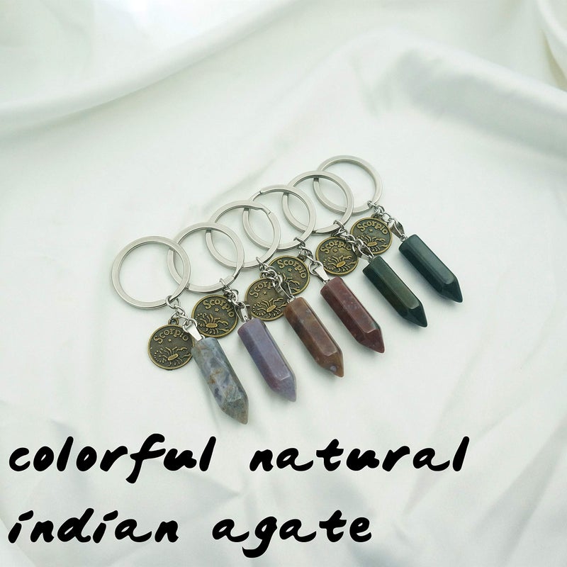 ZUOPIPI Zodiac Crystal Stone Keychain Natural Rose Stone/Red Agate/Aventurine Healing Crystal Keychain (Scorpio) - Image 2